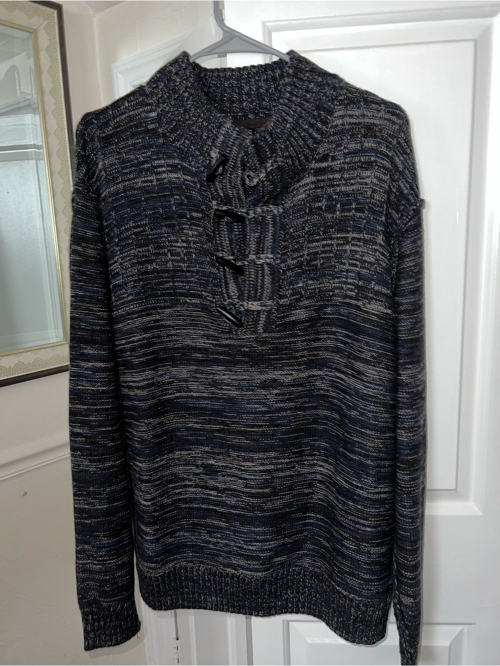 Men's Marled Navy & Gray Toggle Crewneck Sweater